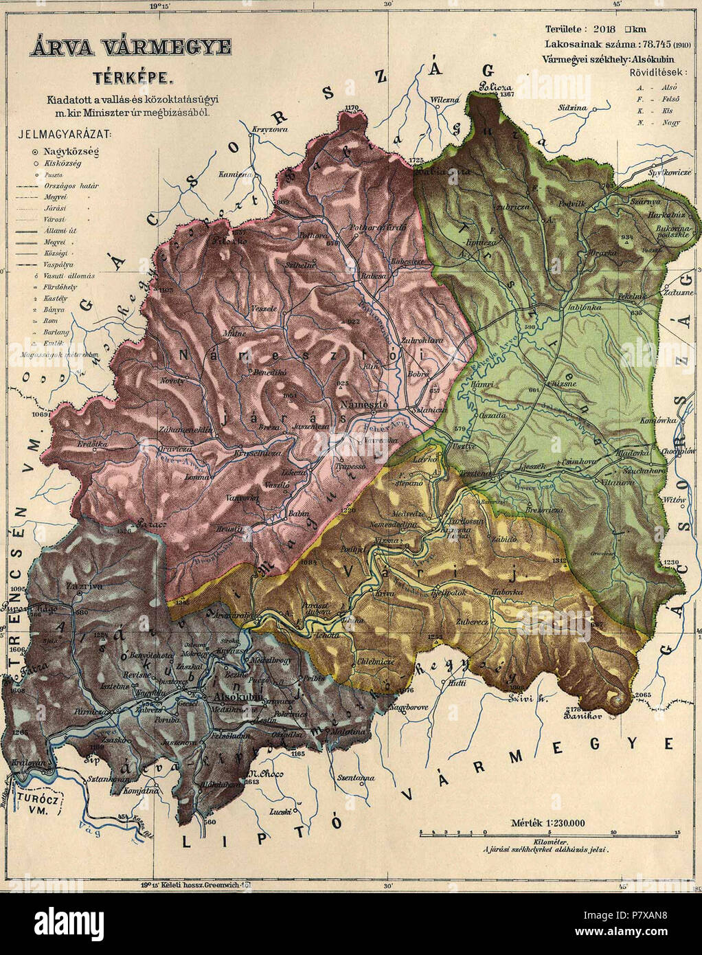 Eština: Stará mapa Oravy inglese: mappa vecchia di Orava, Slovacchia da circa 1910 Magyar: Árva vármegye térképe 1910 körülrl Slovenina: Stará mapa Oravy - okolo roku 1910 . 295 Orava (MAPA) Foto Stock