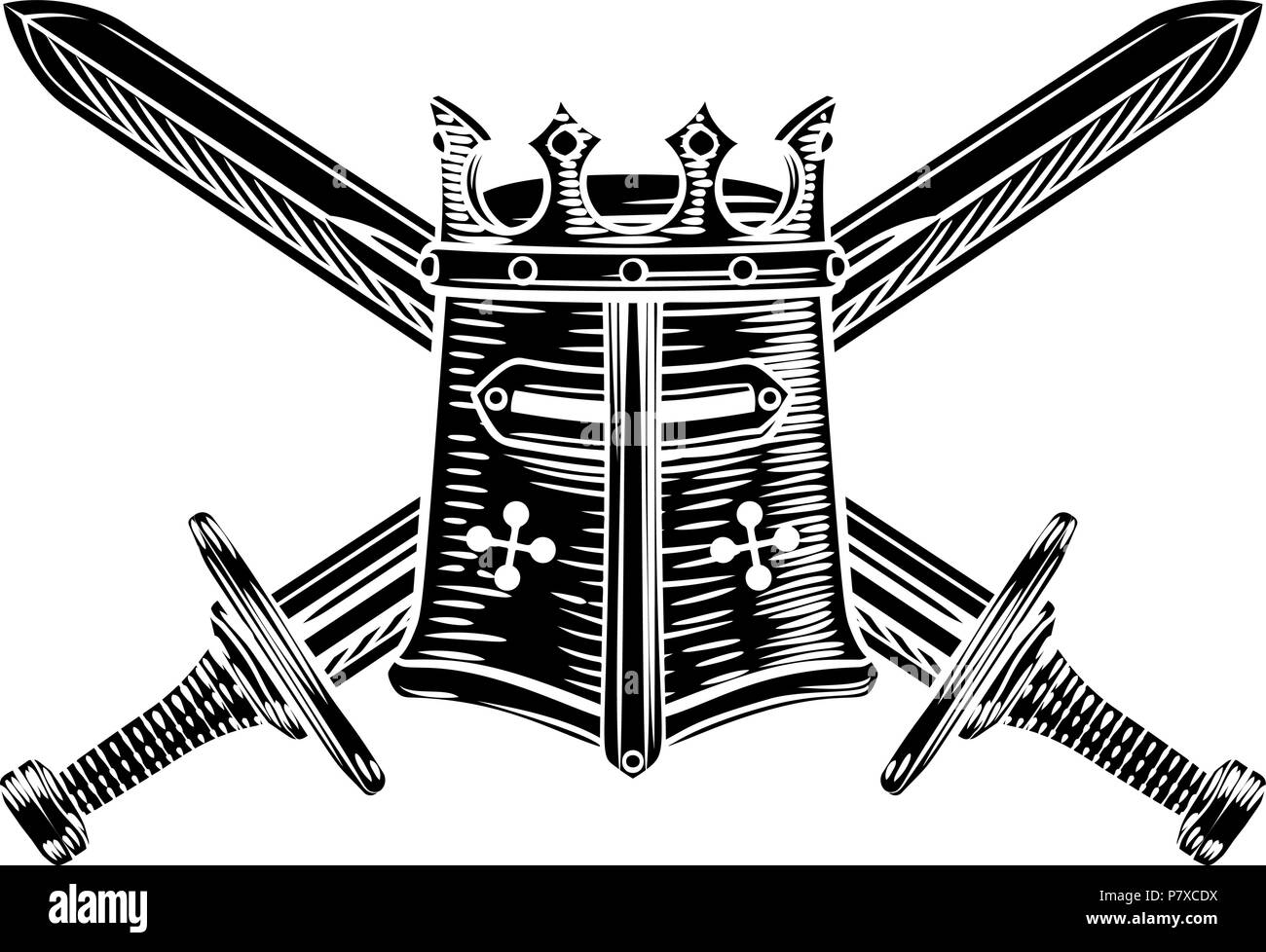 Le spade incrociate e casco cavaliere illustrazione Illustrazione Vettoriale