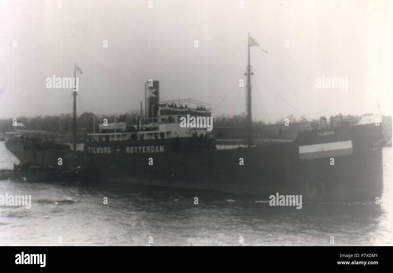 Inglese: fotografia di SS di Tilburg. Probabilmente risalenti alla guerra come la nazionalità, nome porta e bandiera dipinta su nave . tra il 1917 e il 1922, probabilmente 1917/18 352 SS Tilburg Foto Stock