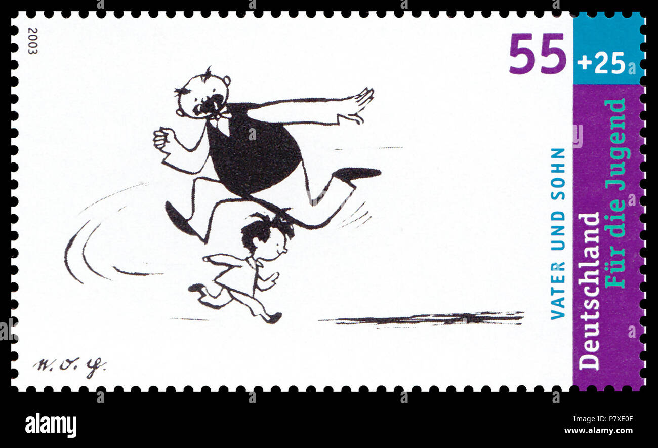 Inglese: timbro da parte di Deutsche Post AG dal 2003, Vater-und-Sohn-Cartoon per e. o. plauen Deutsch: Briefmarke der Deutschen Post AG aus dem Jahre 2003, Vater-und-Sohn-Geschichten von e.o.plauen . 10 Luglio 2003 353 Timbro Germania 2003 MiNr2352 Vater-und-Sohn IV Foto Stock