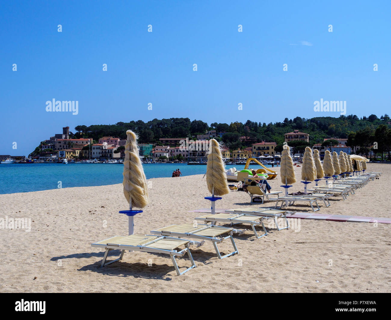 Spiaggia di Marina di Campo, Elba, Regione Toscana, Provincia di Livorno, Italia, Europa Foto Stock