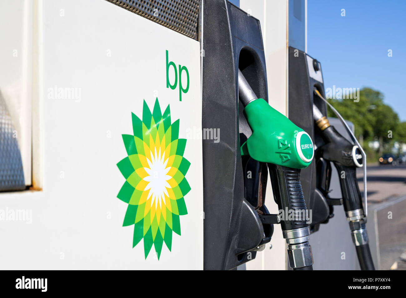 BP gas station. BP è una multinazionale britannica di petrolio e di gas company con sede a Londra, Inghilterra. Foto Stock