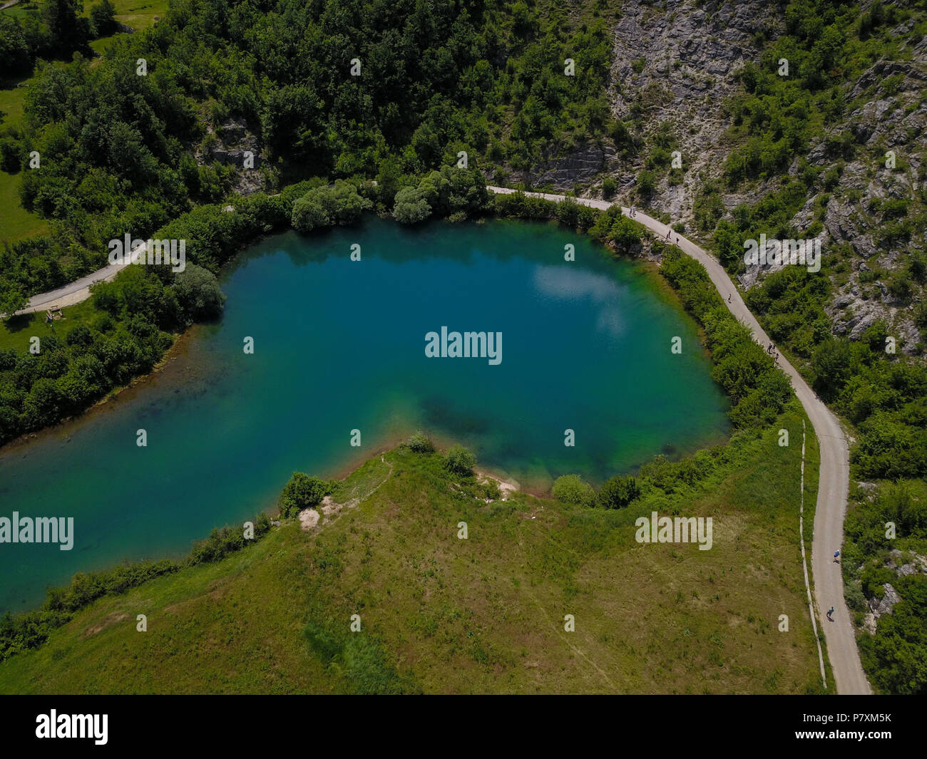 La molla Gornjepolje (Gornjepoljski Vir) è un enorme molla carsico nella centrale Montenegro. Si tratta di un fenomeno naturale, come molla diventa dolina. Foto Stock