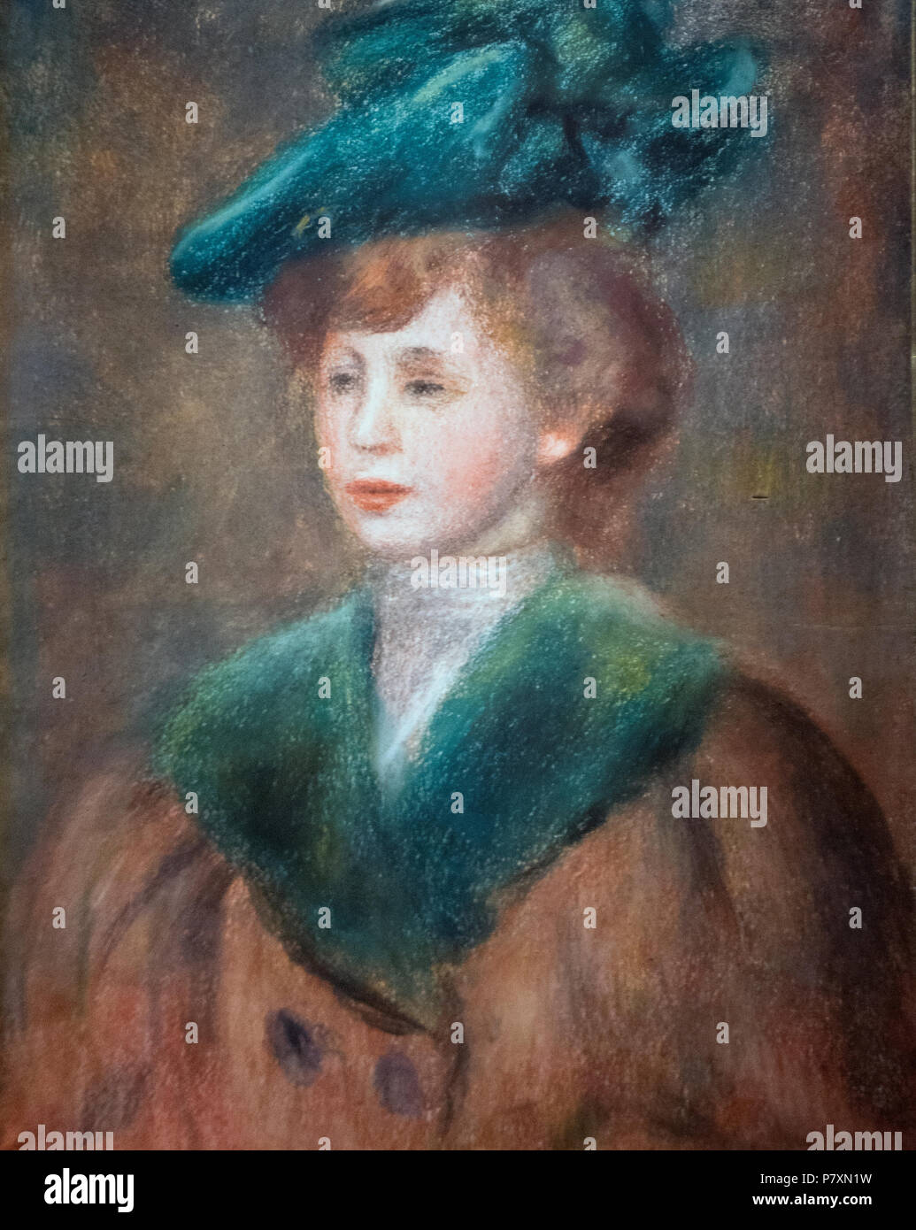 Auguste Renoir - Jeune femme au chapeau vert (giovane donna con cappello verde) Foto Stock