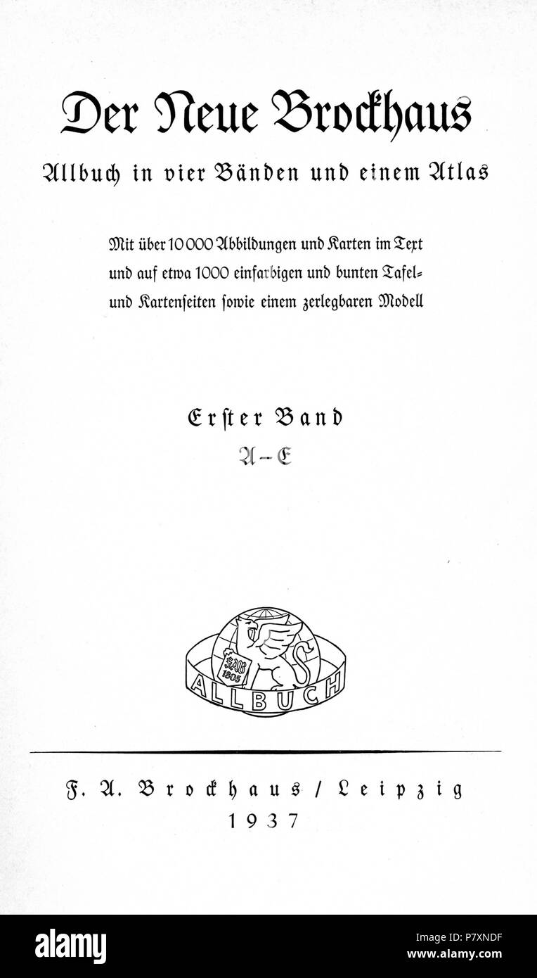 Inglese: Titolo pagina del encyclopedy Der Neue Brockhaus . 1937 131 DerNeueBrockhaus.ErsterBand Foto Stock