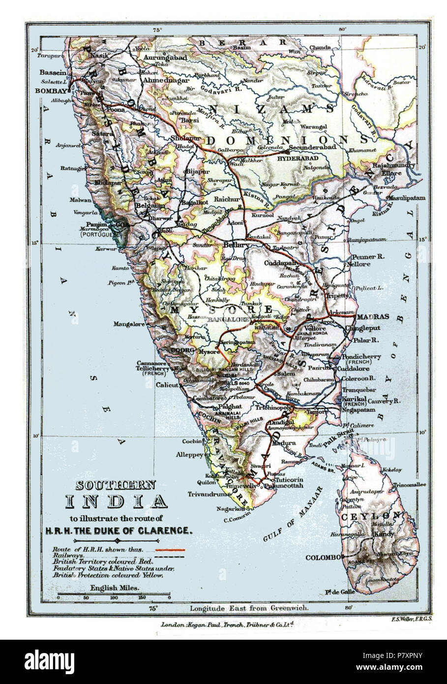 Percorso di S.A.R. il Duca di Clarence e Avondale nell India meridionale . 1891 138 Duca di Clarence rotta Foto Stock