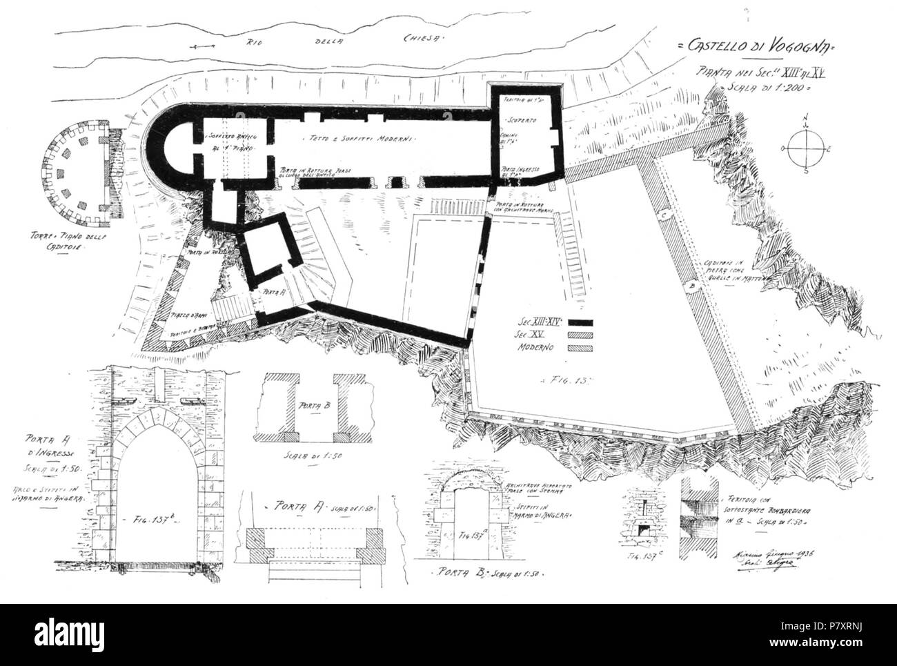 Italiano: Castello di Vogogna, pianta nei sec dal XIII al XV . Giugno 1936 158 Fig. 137, 137a, 137b, 137c, castello di Vogogna, pianta nei sec dal XIII al XV, p218, dis Nigra, giugno 1936, nigra il novarese Foto Stock Italiano: Castello di Vogogna, pianta nei sec dal XIII al XV . Giugno 1936 158 Fig. 137, 137a, 137b, 137c, castello di Vogogna, pianta nei sec dal XIII al XV, p218, dis Nigra, giugno 1936, nigra il novarese Foto Stock