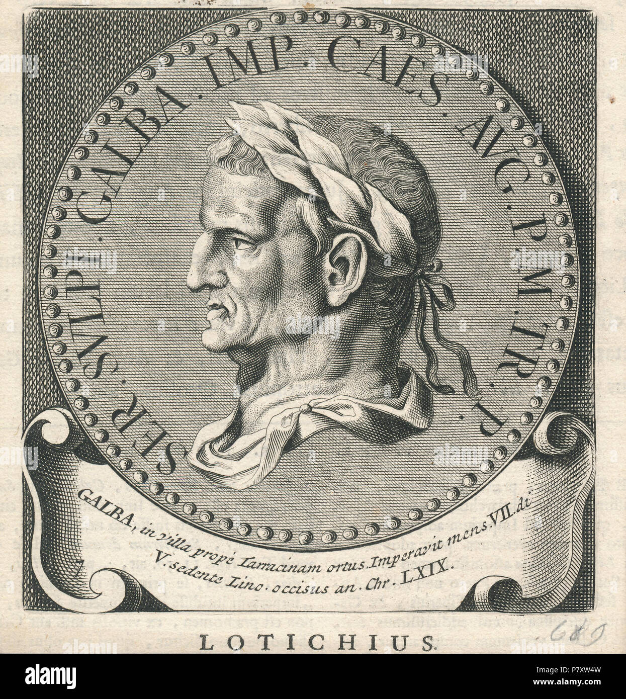 . Nederlands: Galba . Nederlands: rotocalco nel medaglione van Galba, keizer van Rome 10 juni 68-15 januari 69 gedurende het Vierkeizerjaar inglese: incisione del medaglione di Galba, imperatore romano 6-10-68 fino a 1-15-69 durante i quattro anni di imperatore . N/A 166 Galba erfgoedcentrum Rozet 300 191 d 6 C (77) 0001 20171115 Foto Stock