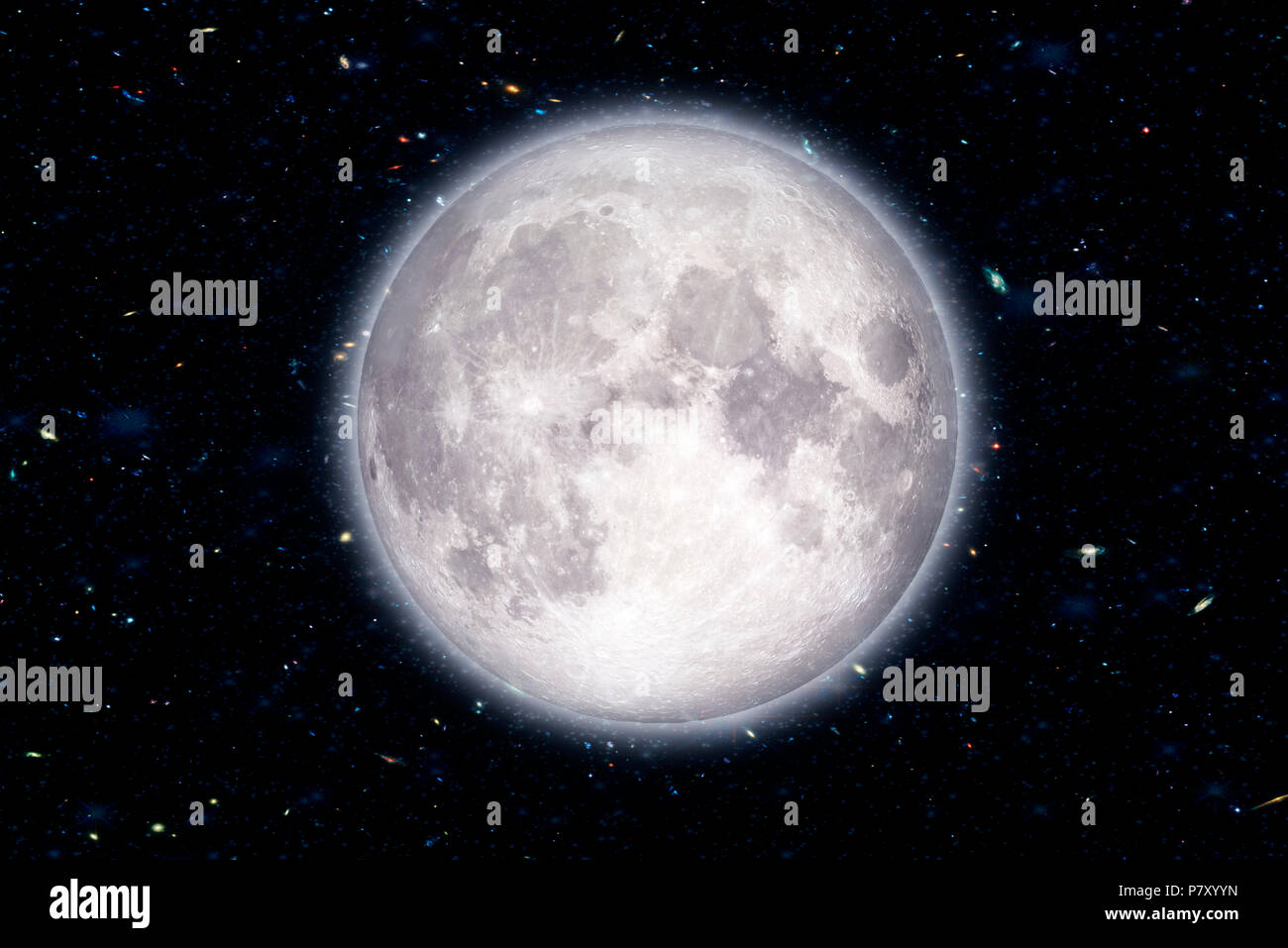 Super luna nella galassia di sfondo, elementi di questa immagine fornita dalla NASA Foto Stock