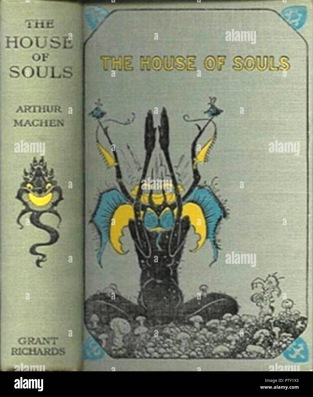Inglese: La Casa delle Anime da Arthur Machen (Londra: Grant Richards, 1906), con copertura di disegni di Sidney Sime (1867-1941). (U.S. 1906 pubblicazione [Boston: Dana Estes] ha copertura identici tranne che per il nome dell'editore..) . 4 Aprile 2012 199 Casa di anime 1906 Foto Stock