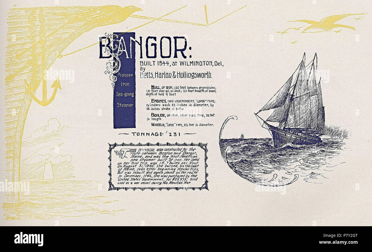 Inglese: Bangor, battello a vapore costruito 1844, scafo in ferro. 1895 o prima del 32 Bangor (steamship 1844) 02 Foto Stock