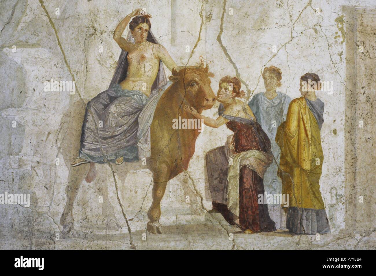 Affresco raffigurante il rapimento di Europa. Attribuito al Maestro Chiaro. I secolo d.c. Quarto stile pompeiano (45-79). Pompei. Museo Archeologico Nazionale. Napoli. L'Italia. Foto Stock