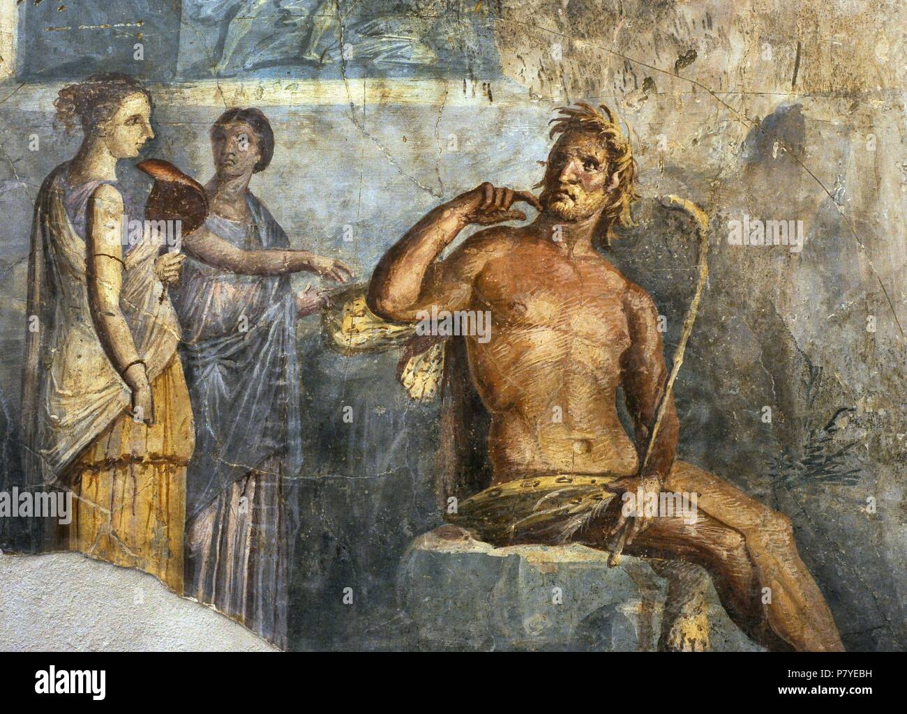 Galatea trova Polifemo. Dettaglio. Affresco romano. Quarto stile pompeiano (45-79). Da Portici, Italia. Museo Archeologico Nazionale. Napoli. L'Italia. Foto Stock