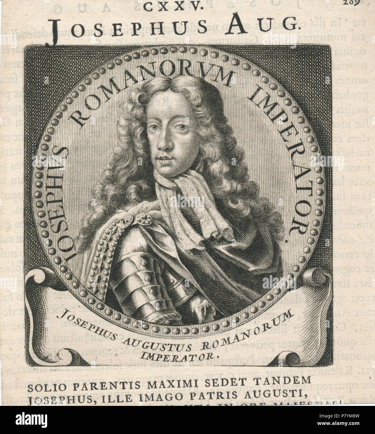 Nederlands: rotocalco nel medaglione van Josef I, keizer van het Heilige Roomse Rijk van 1705-1711 inglese: incisione del medaglione di Jospeh I, imperatore del Sacro Romano Impero 1705-1711 . 1710 223 Josephus Aug Erfgoedcentrum Rozet 311 191 d 6 a-d. Foto Stock