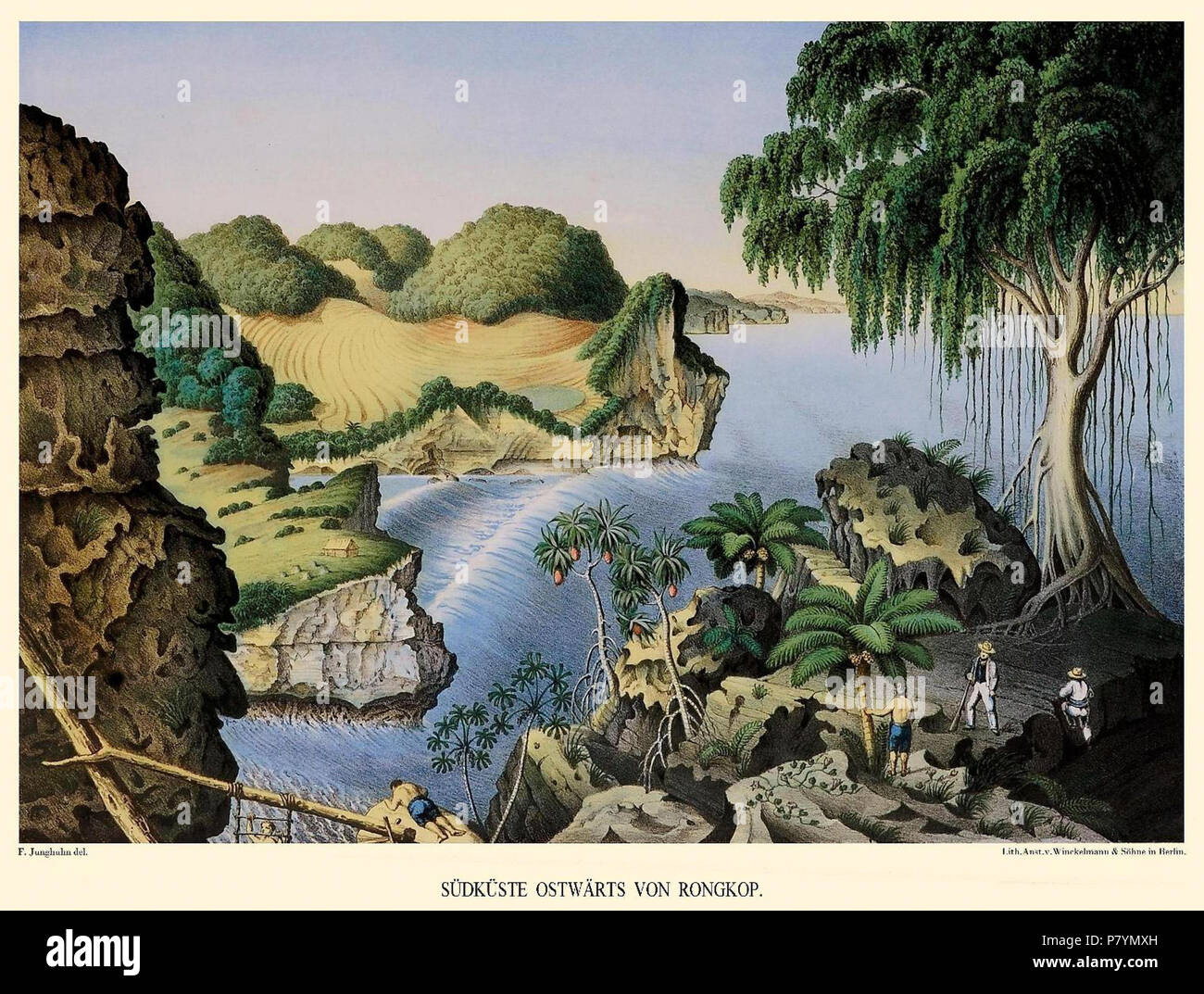 Deutsch: Südküste östlich von Ronkop . 1856 225 Junghuhn Suedkueste von Java oestlich von Rompok Foto Stock
