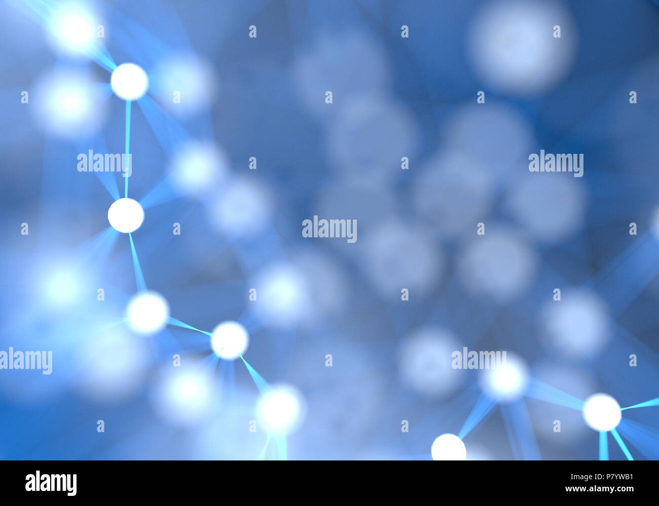 Blu astratta futuristico di nodi di rete sullo sfondo. La tecnologia e la scienza del concetto. Bokeh elemento luminoso. Comunicazione del calcolatore ed il collegamento in Inter Foto Stock