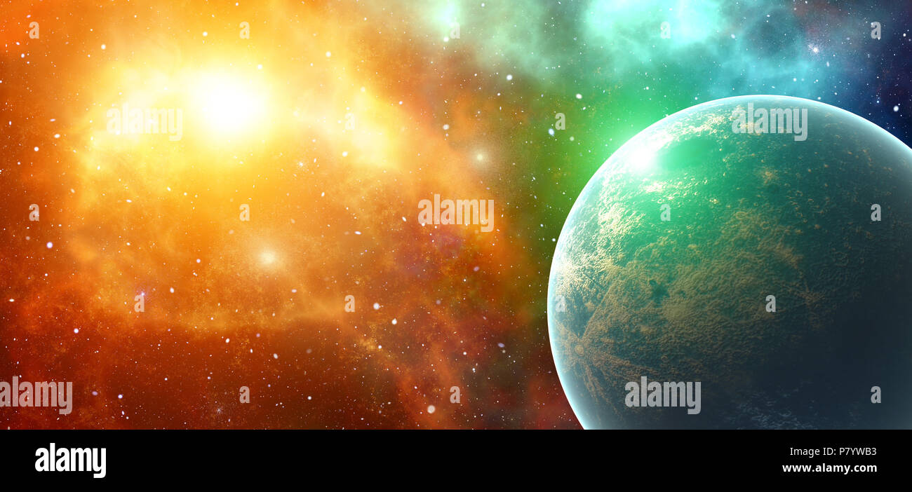 Fantasy Galactic pianeti universo del sistema nello spazio. Il futuro della scienza e il concetto di natura. Galaxy e Alien tema. Effetto serra. Gli elementi di questo imag Foto Stock