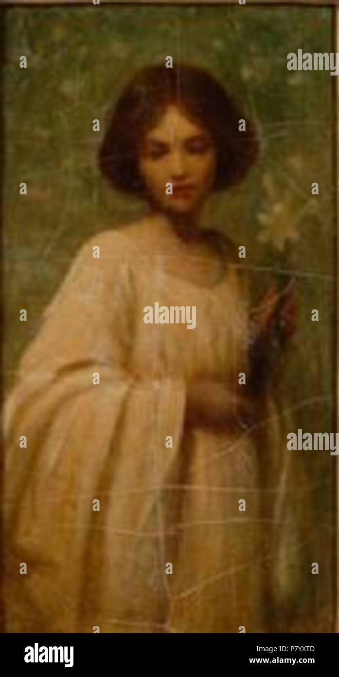 Inglese: Ragazza in un abito bianco con un giglio . circa 1900 254 Macomber ragazza in un abito bianco con un giglio Foto Stock