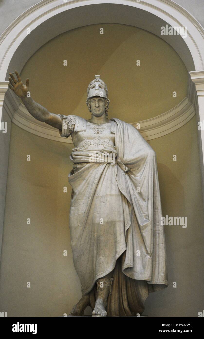 Ferdinando I delle Due Sicilie (1751-1825). Re delle Due Sicilie. Statua di re con attributi della dea Minerva. Da Antonio Canova(1757-1822), marmo, 1798-1820. Museo Archeologico Nazionale di Napoli. L'Italia. Foto Stock