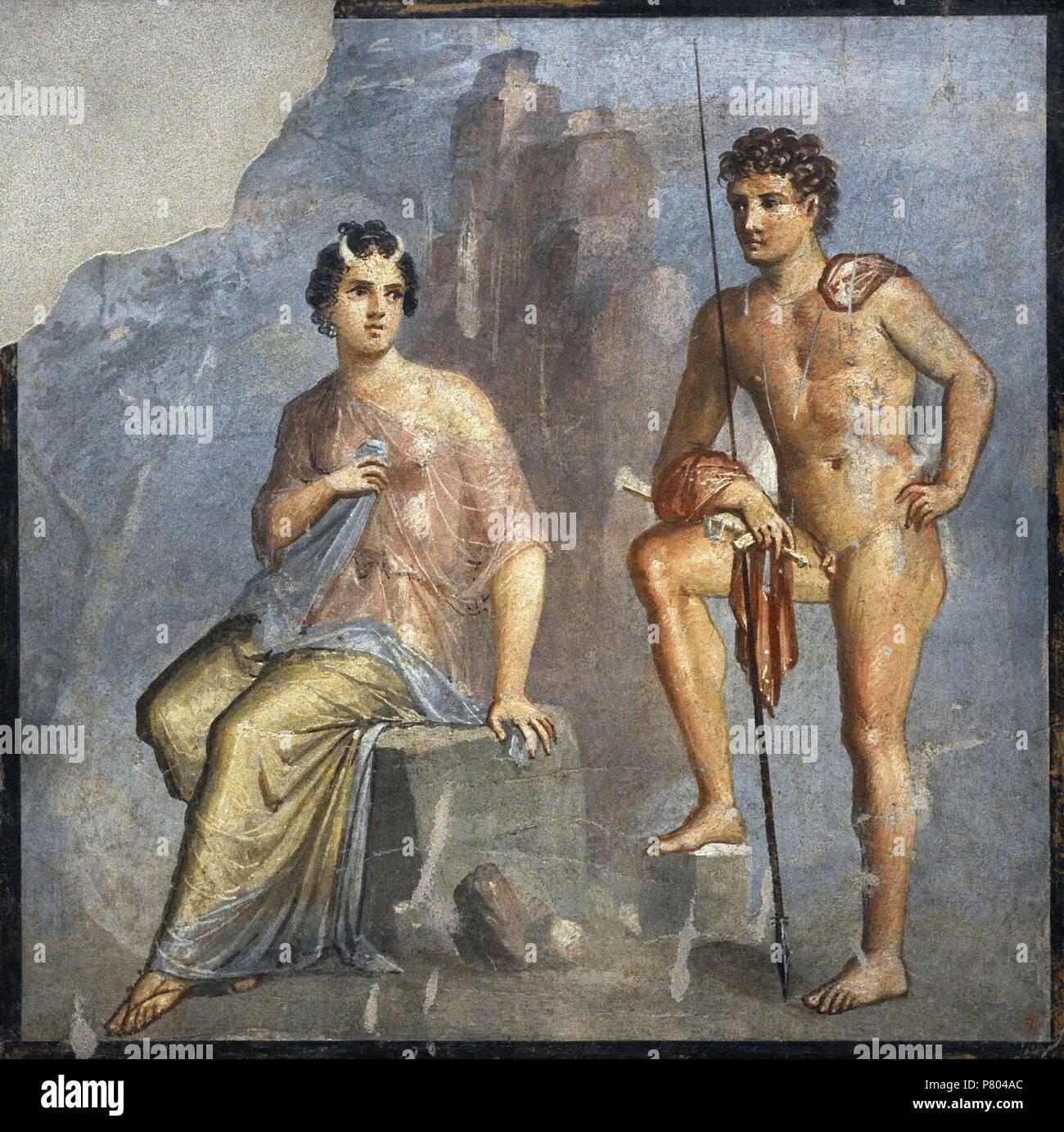 Io indossa corna di bovini vegliato da Argos su Hera ordini (1° cent. AD). Casa di Meleagro. Pompei. Museo Archeologico Nazionale. Napoli. L'Italia. Foto Stock