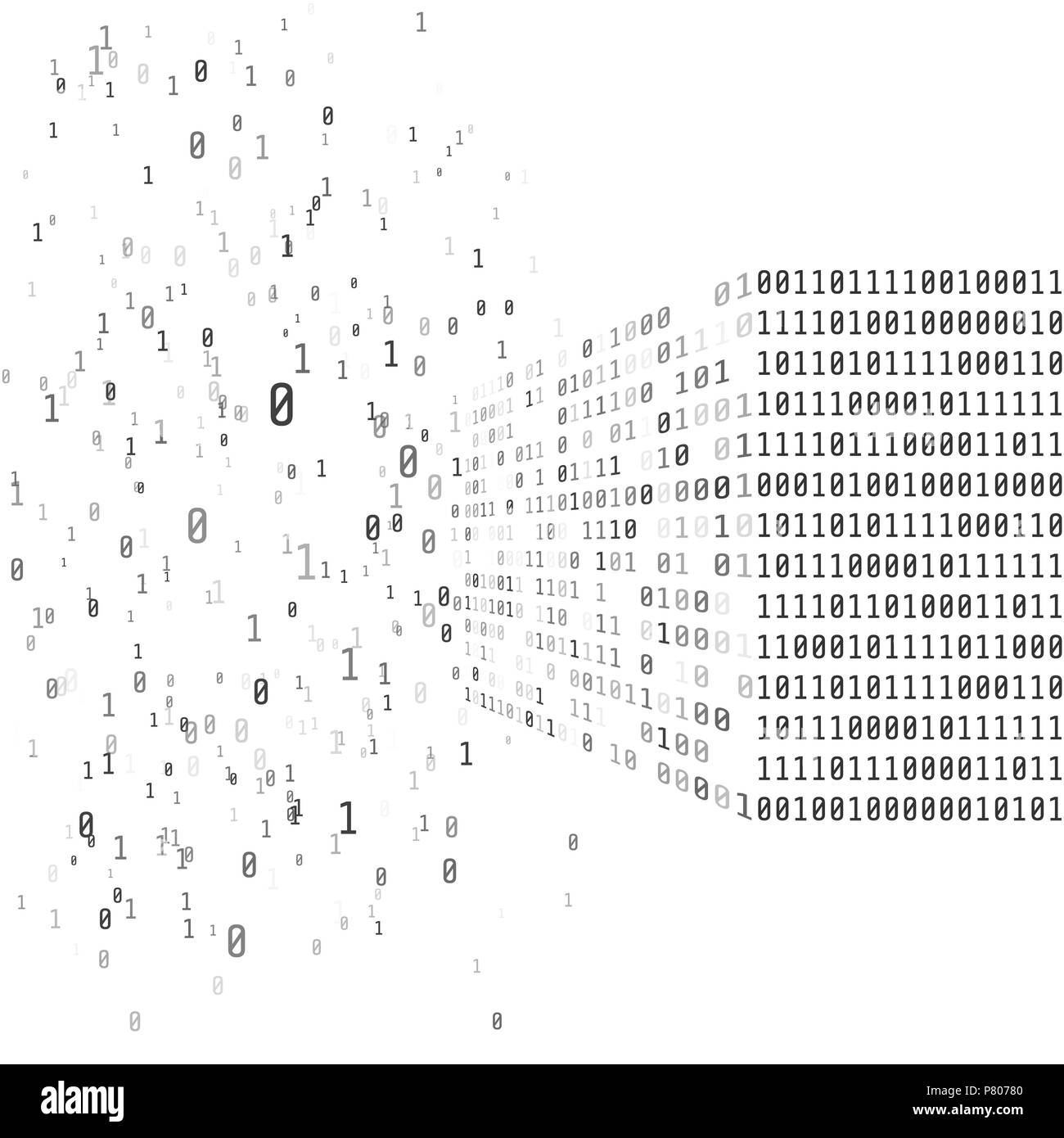 Grande concetto di dati. Matrice binaria codice. Intelligenza artificiale sistema intelligente. Processo di ordinamento dei dati dal caos in un sistema ordinato. Decisione della ricerca Illustrazione Vettoriale