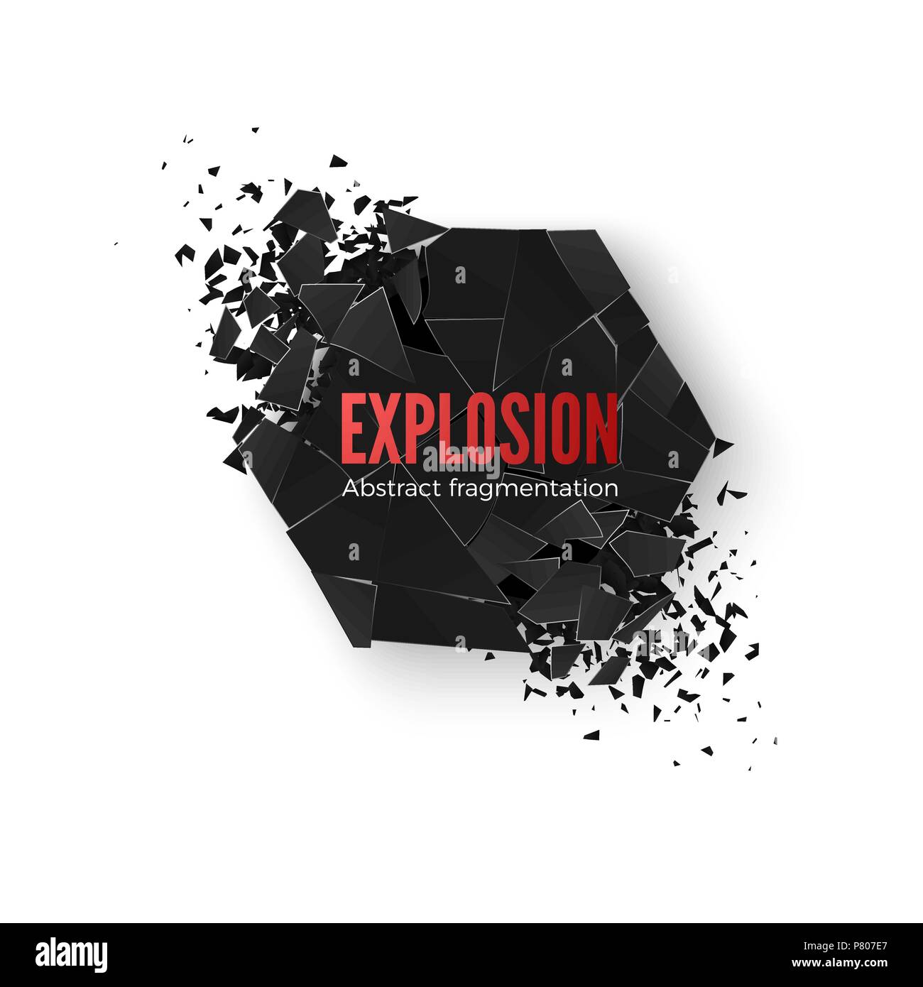 Esagono geometrica banner con spazio per il testo. Sfondo geometrico. Abstract esplosione di nero forma esagonale. Illustrazione di vettore isolato su bianco Illustrazione Vettoriale