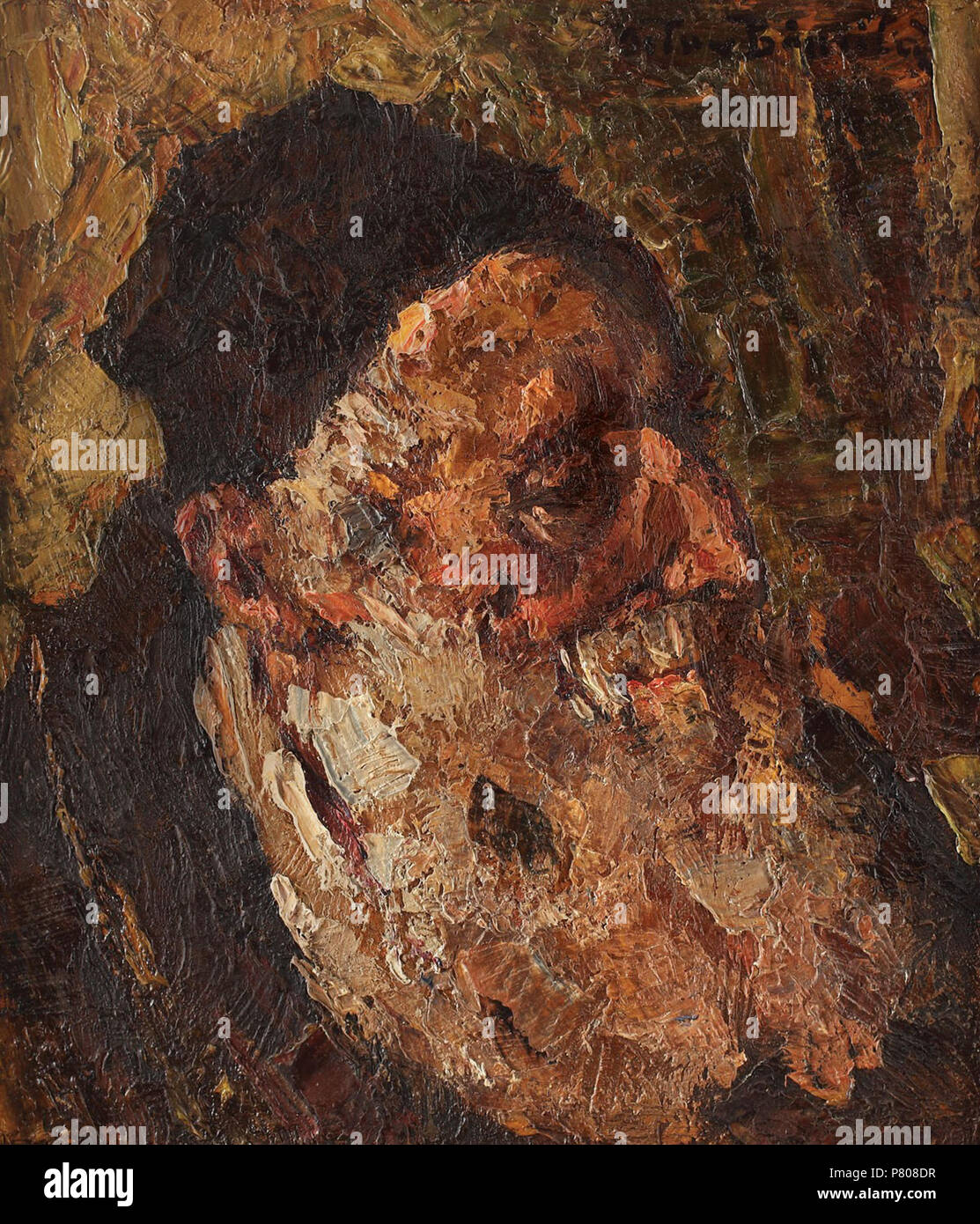 Român: Evreu, ulei pe carton, 43,5 × 37 cm, semnat dreapta sus, cu brun, Octav Bncil . Data sconosciuta 291 Octav Bancila - Evreu Foto Stock