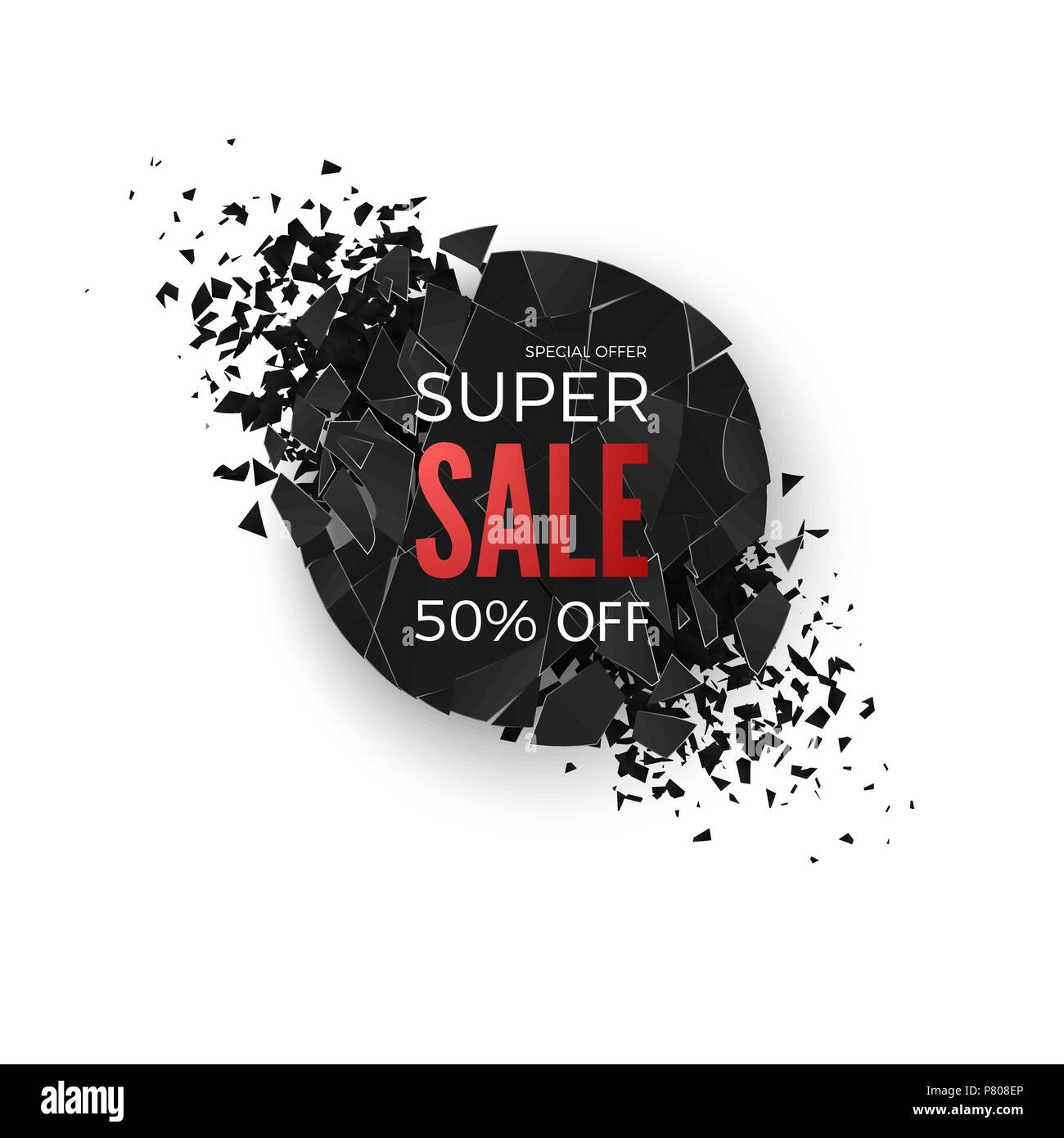 Super Vendita banner. Round geometrica creative banner con spazio per il testo. Abstract esplosione del cerchio nero. Illustrazione Vettoriale Illustrazione Vettoriale