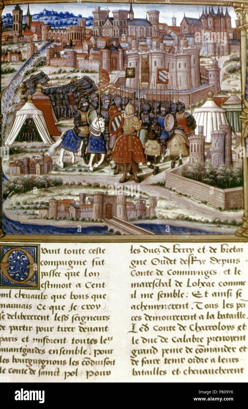 Luigi XI (1423-1483). Re di Francia. Sito di Parigi. Miniatura di un manoscritto del XV secolo. Foto Stock