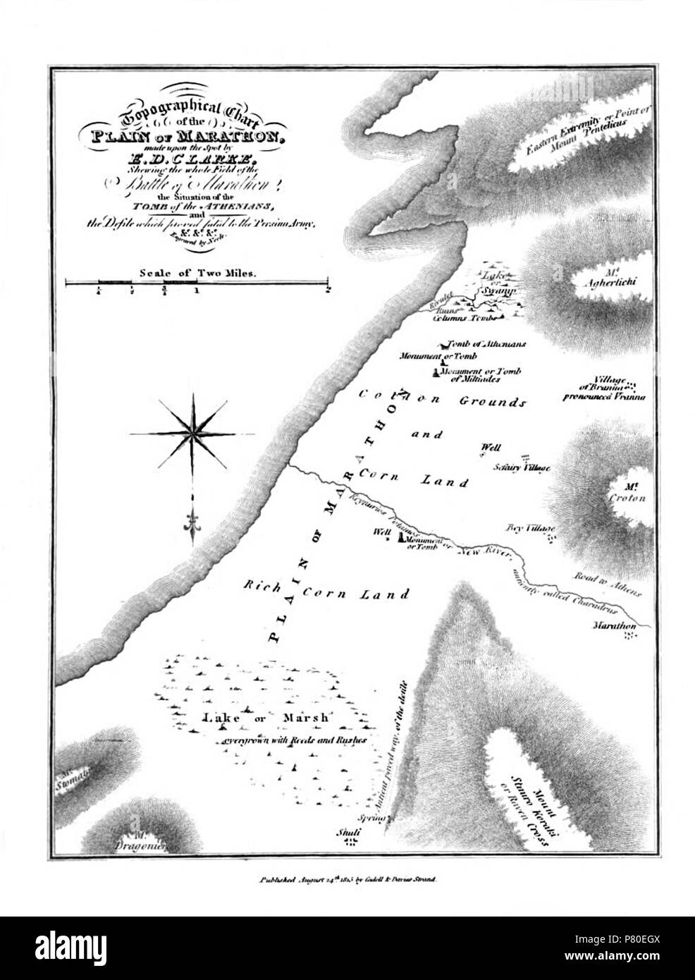 Italiano: Antica mappa dell'area della battaglia di Maratona (Attica, Grecia). 1816 315 piana di maratona, Clarke Foto Stock