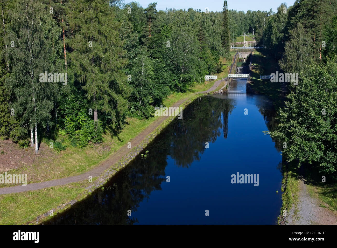 Vecchio e storico Saimaa canal bloccare i cancelli in Mälkiä Lappeenranta FINLANDIA Foto Stock