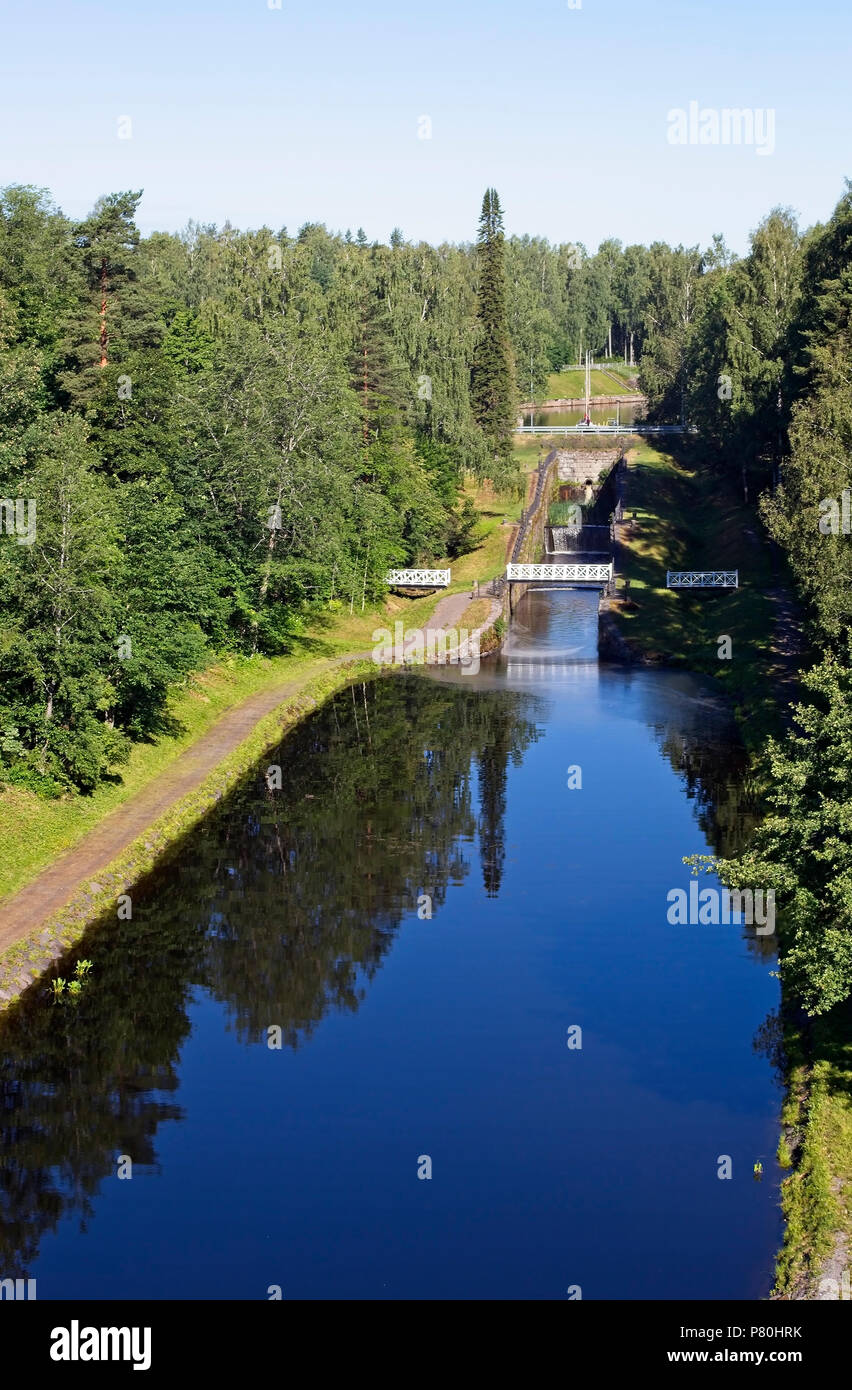 Vecchio e storico Saimaa canal bloccare i cancelli in Mälkiä Lappeenranta FINLANDIA Foto Stock