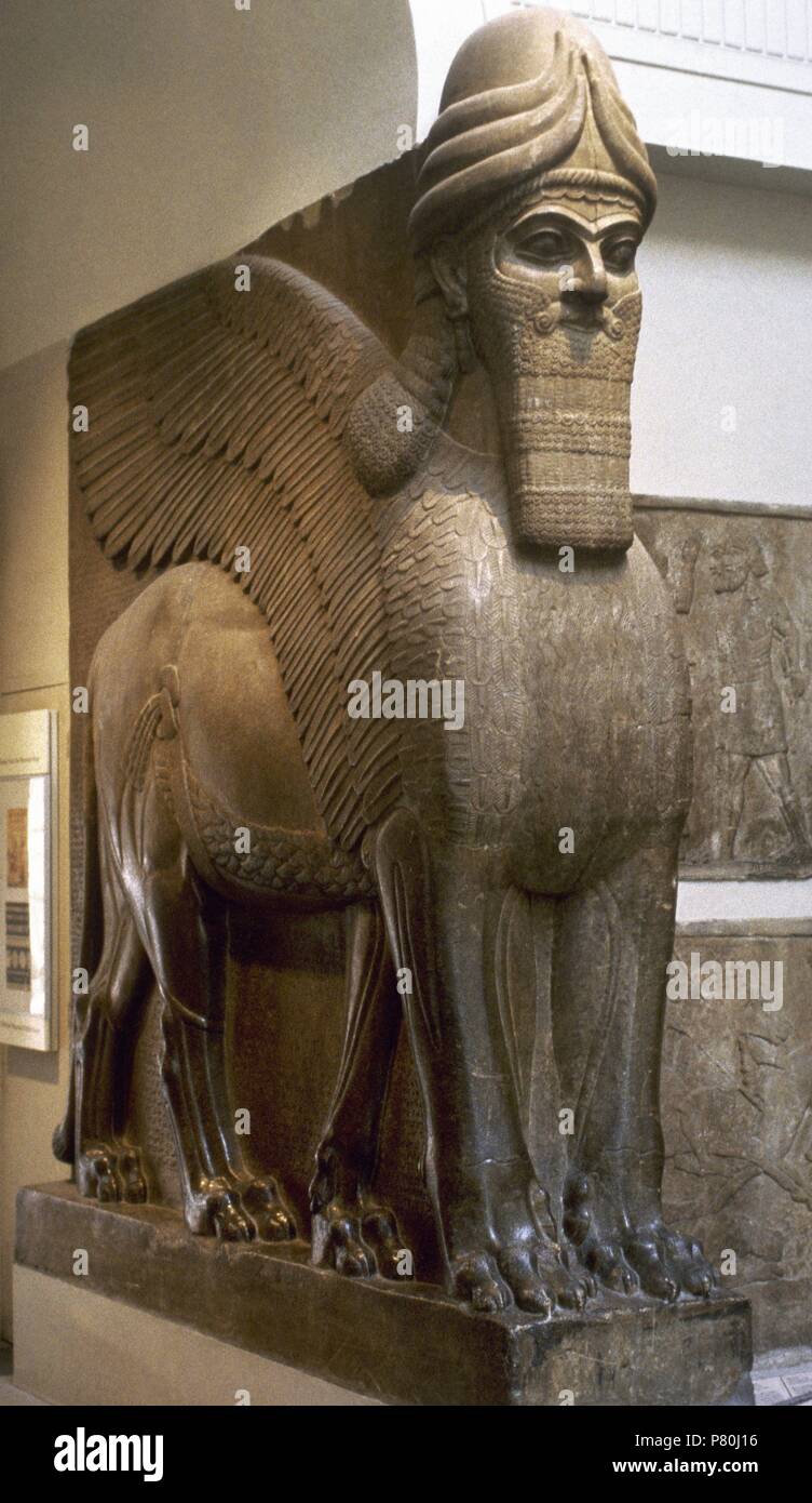 Lamassu dal palazzo di Sargon II Gli Assiri. 706 BC. Khorsabad Palace. British Museum. Londra. Regno Unito. Foto Stock