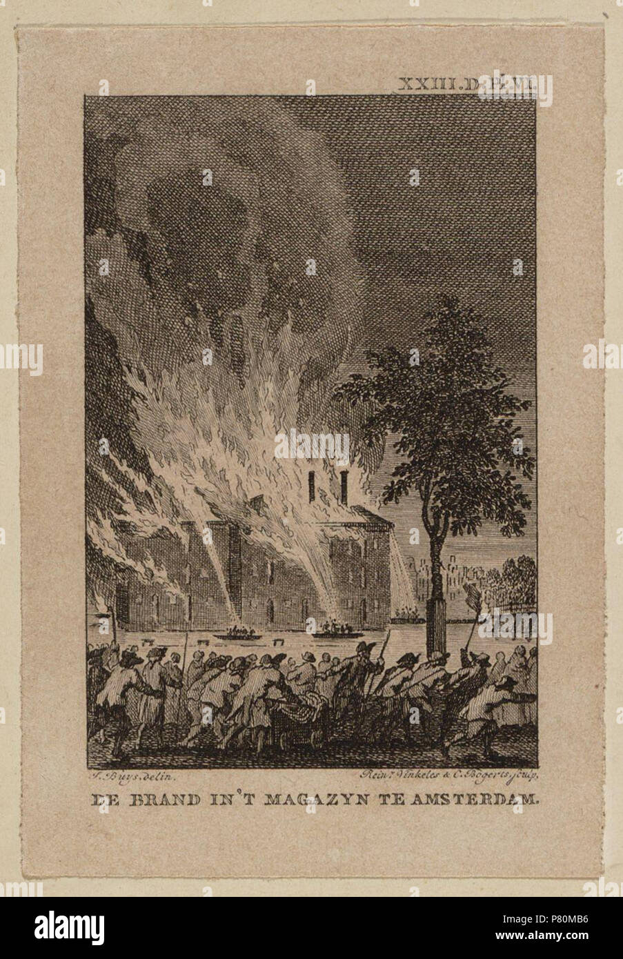 Nederlands: Beschrijving De Brand in t Magazijn te Amsterdam, 6 luglio 1791 De brand van 's Lands Zeemagazijn, gezien over de IJgracht. Documenttype prent Vervaardiger acquista, Jacobus (1724-1801) Bogerts, C. (1745-1817) Vinkeles, R. (Reinier ; 1741-1816) Collectie Collectie Atlas Dreesmann" Datering 6 juli 1791 Geografische naam Kattenburgerplein Gebouw Scheepvaartmuseum Inventarissen http://archief.amsterdam/archief/10094 Afbeeldingsbestand 010094002917 . 6 Luglio 1791 328 Reinier Vinkeles, Afb 010094002917 Foto Stock