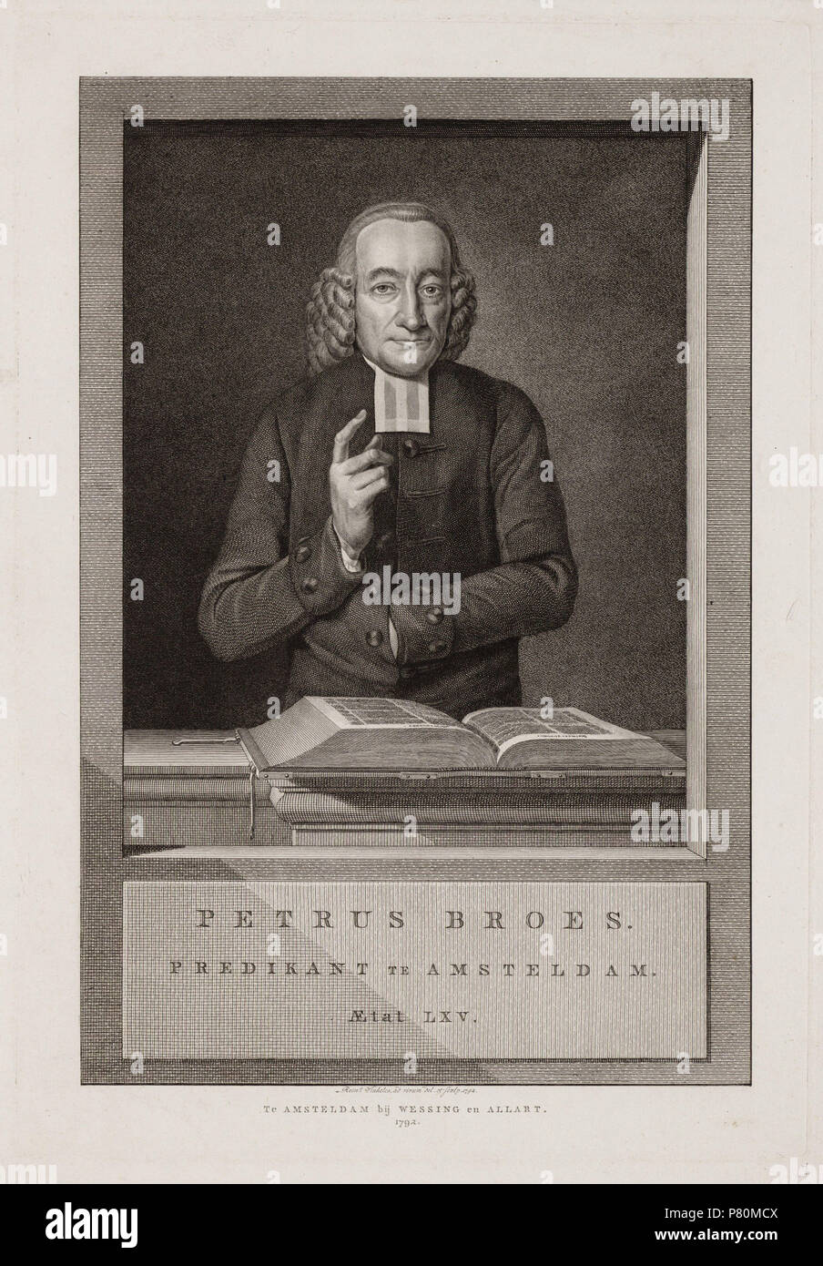 Nederlands: Beschrijving Petrus Broes (1726-1797) Gereformeerd predikant sinds 1770 Documenttype prent Vervaardiger Vinkeles, R. (Reinier ; 1741-1816) Collectie Collectie Atlas Dreesmann" Datering 1792 Inventarissen http://archief.amsterdam/archief/10094 Afbeeldingsbestand 010094007405 . 1792 328 Reinier Vinkeles, Afb 010094007405 Foto Stock