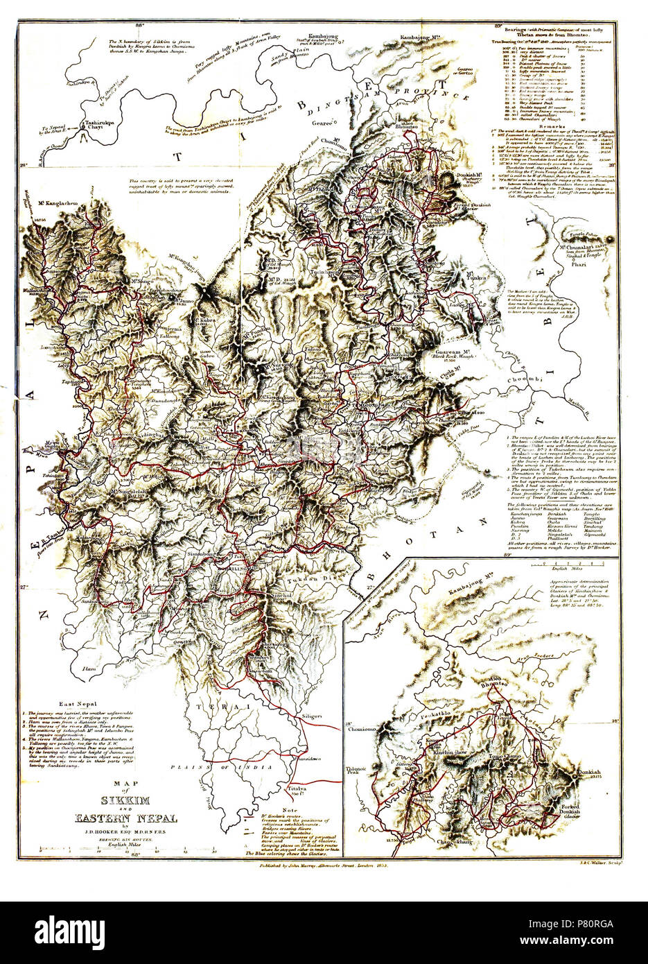 Mappa del Sikkim . 1854 346 Sikkim Hooker Foto Stock