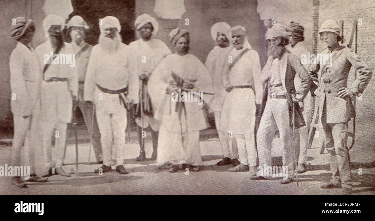 Inglese: Inglese e Indiano ufficiali del XVIII Punjab Fanteria (più tardi 26 Punjabis, e ora, 10 Punjab, Pakistan Army), Delhi, maggio 1859. Pubblicato in Stoney, Storia del XXVI Punjabis 1857-1923, 1924. Maggio 1859 292 ufficiali, XVIII Punjab Inf, Delhi, Maggio 1859 Foto Stock