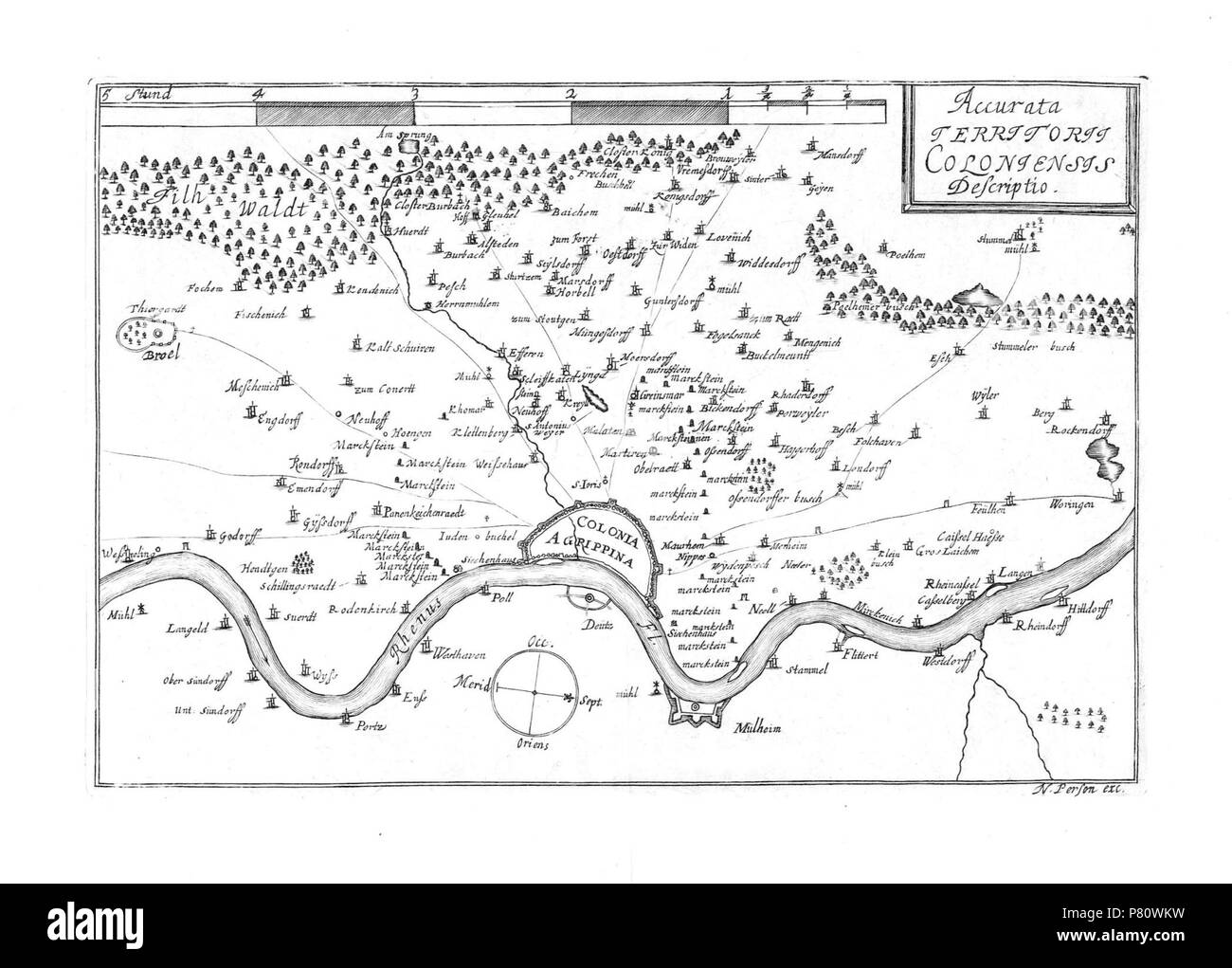 369 Territorium um Köln - Karte von Nikolaus Persona, 1692 Foto Stock
