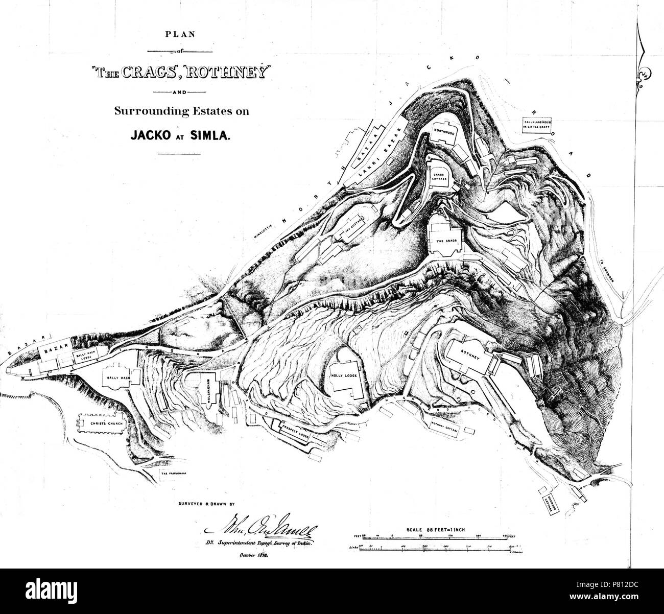 Il castello di Rothney in Shimla, sondaggio mappa . 1872 336 Castello Rothney Shimla Foto Stock