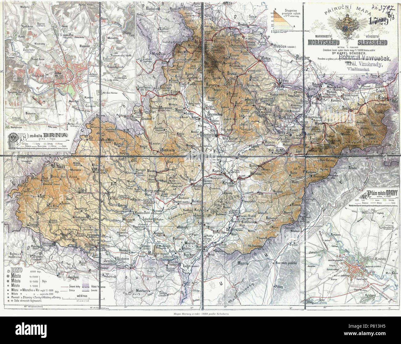 Eština: Schoberova mapa Moravy a Slezska (1888). Inglese: Schober la mappa di Moravia e Slesia (1888). Il 15 marzo 2005 (originale data di caricamento) 342 Schoberova mapa Moravy a Slezska (1888) Foto Stock