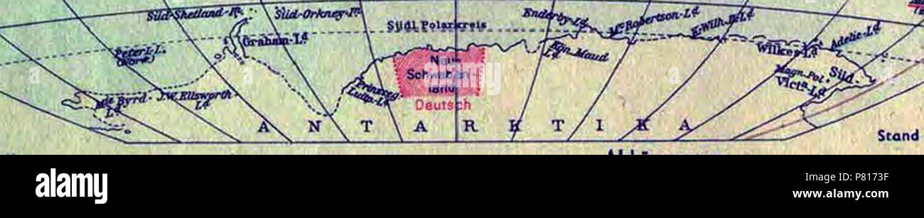 Inglese: una sezione della pagina 2 del 'Soldaten Atlas" pubblicato dall'OKH durante la seconda guerra mondiale (questa edizione 1941). Non venduti al pubblico o utilizzati al di fuori dei militari. 1941 258 Mappa di Antartide con Neuschwabenland Foto Stock