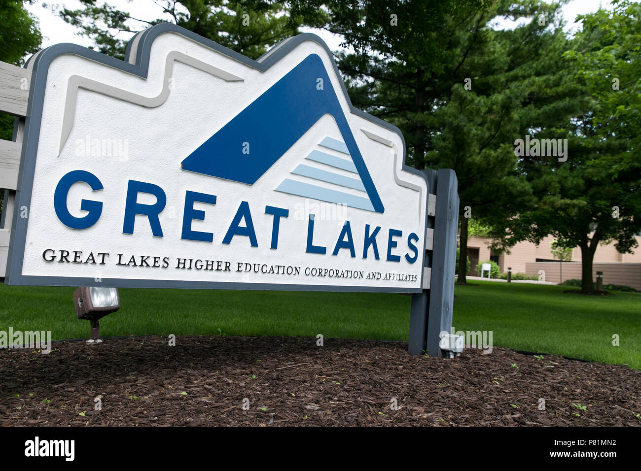 Un logo segno al di fuori della sede della Regione dei Grandi Laghi Istruzione Superiore Corporation a Madison, Wisconsin, il 23 giugno 2018. Foto Stock