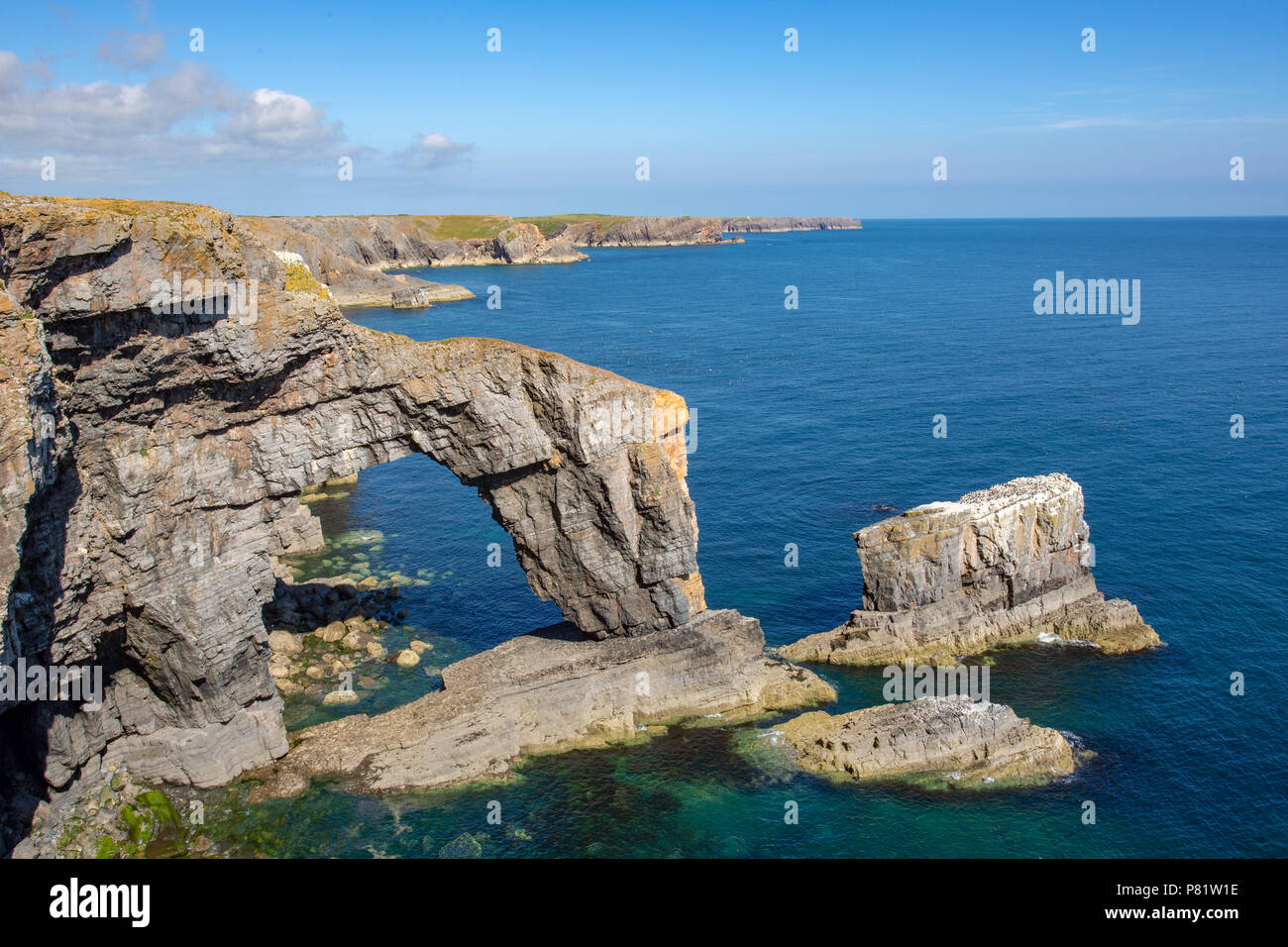 Ponte Verde del Galles a Castlemartin poligono di tiro, Pembrokeshire, Wales, Regno Unito Foto Stock