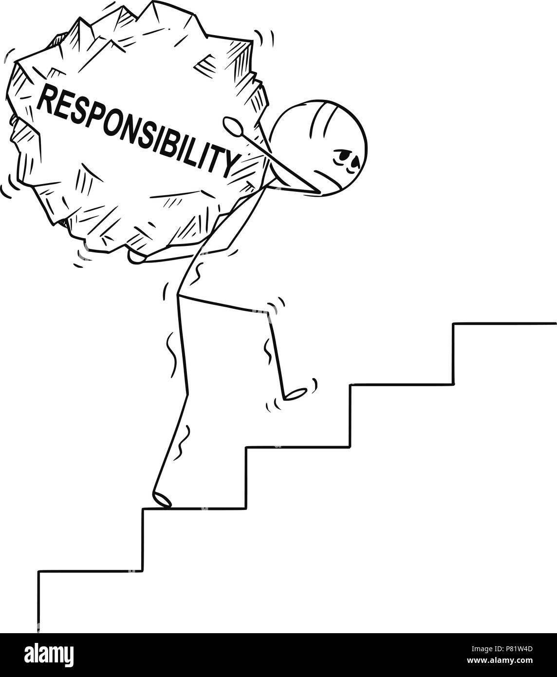 Cartoon di uomo che porta al piano superiore grande pezzo di roccia con responsabilità di testo Illustrazione Vettoriale