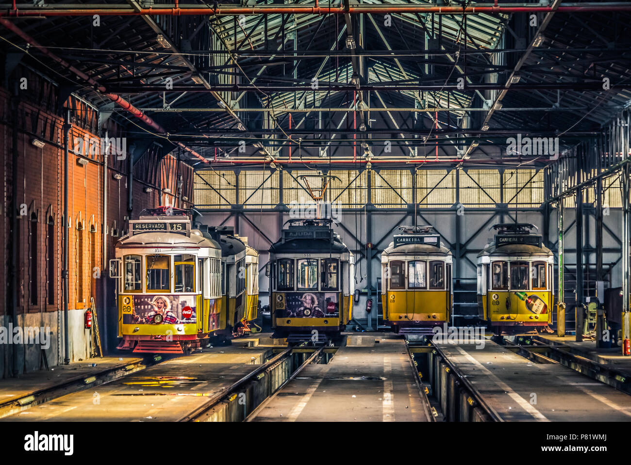 Lisbona, Portogallo, tram depot Foto Stock
