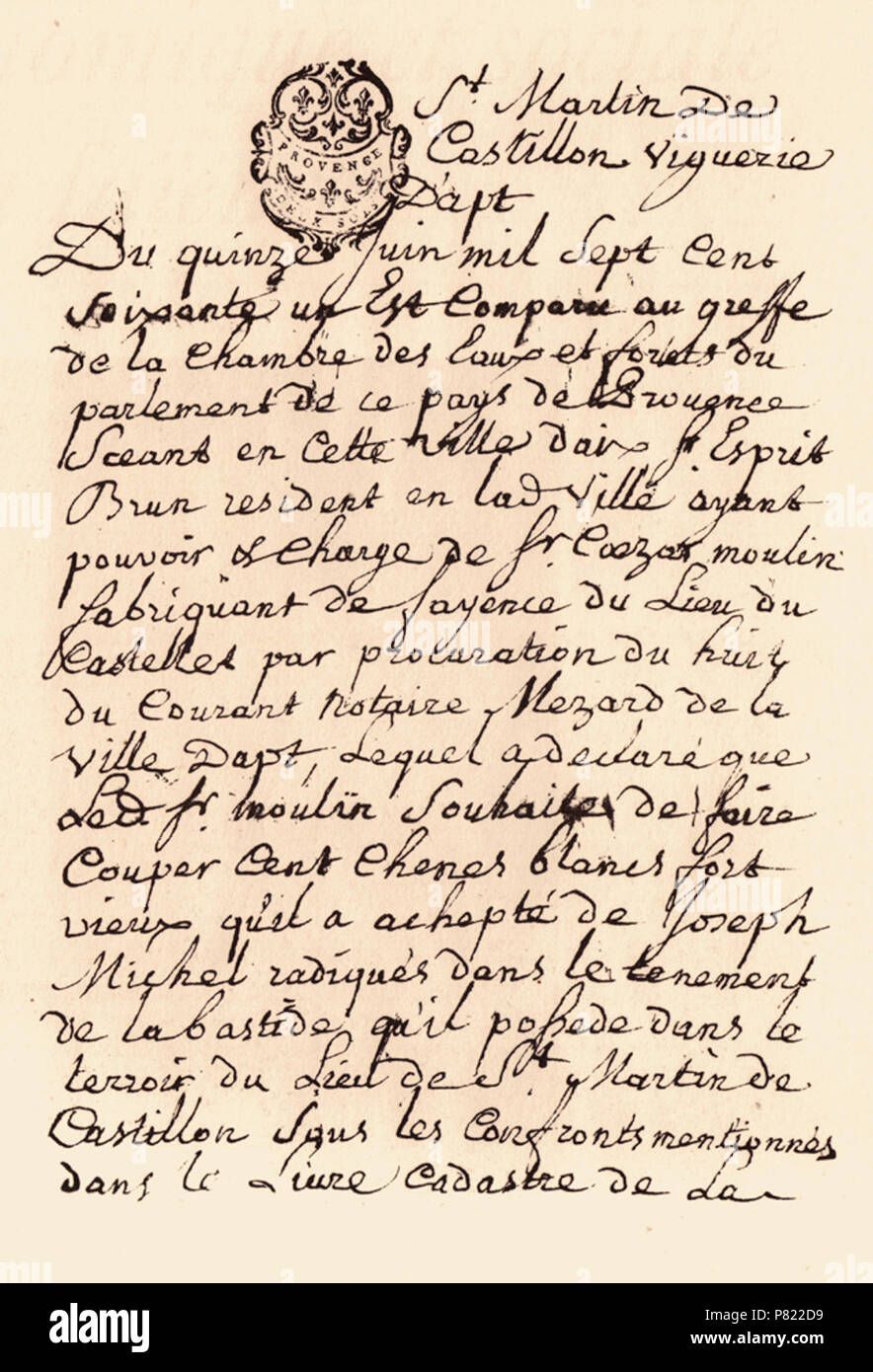 101 César Moulin, demande de coupe du 15 juin 1761 Foto Stock