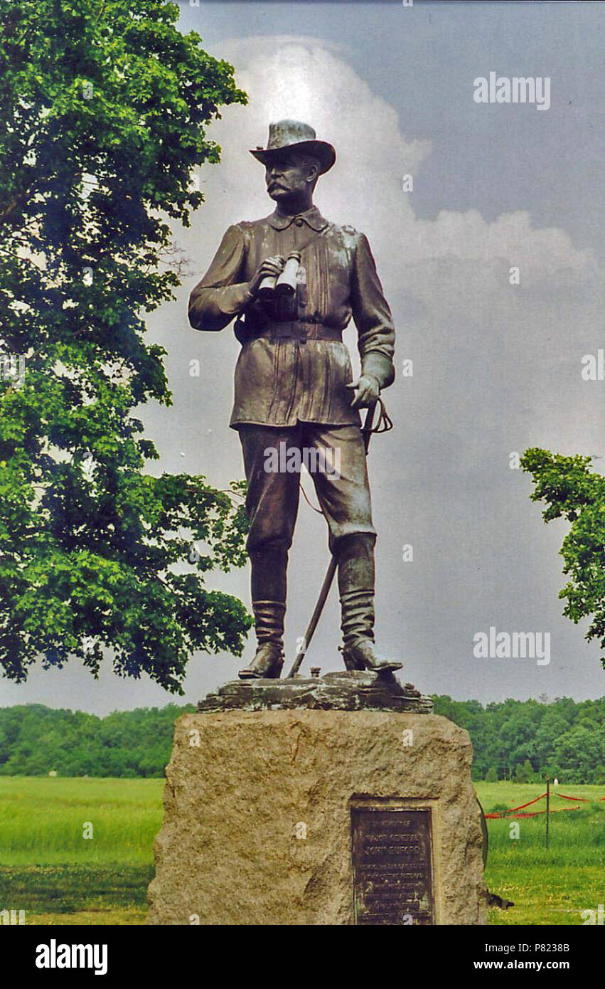 Inglese: Statua del Generale John Buford al campo di battaglia di Gettysburg dallo scultore James E. Kelly . photo 1995, statua 1895 355 Statua del gen. Buford di Gettysburg Foto Stock