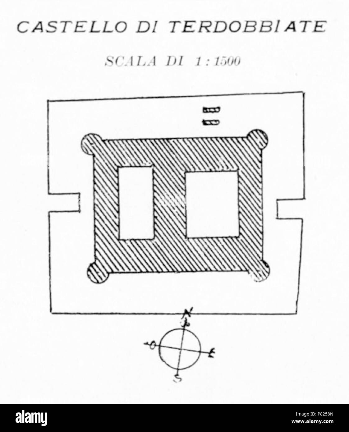 Italiano: castello di Terdobbiate, pianta . prima di 1937 159 Fig 160, castello di terdobbiate, pianta, p234, dis Nigra, nigra il novarese Foto Stock