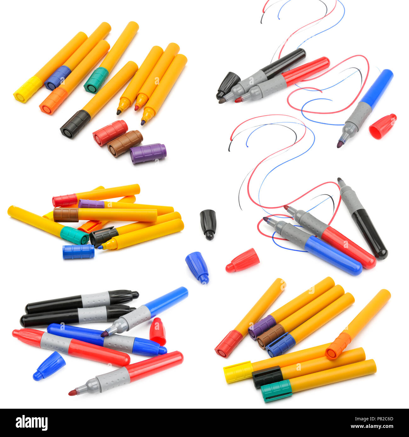 Impostare marcatori colorati isolati su sfondo bianco Foto Stock