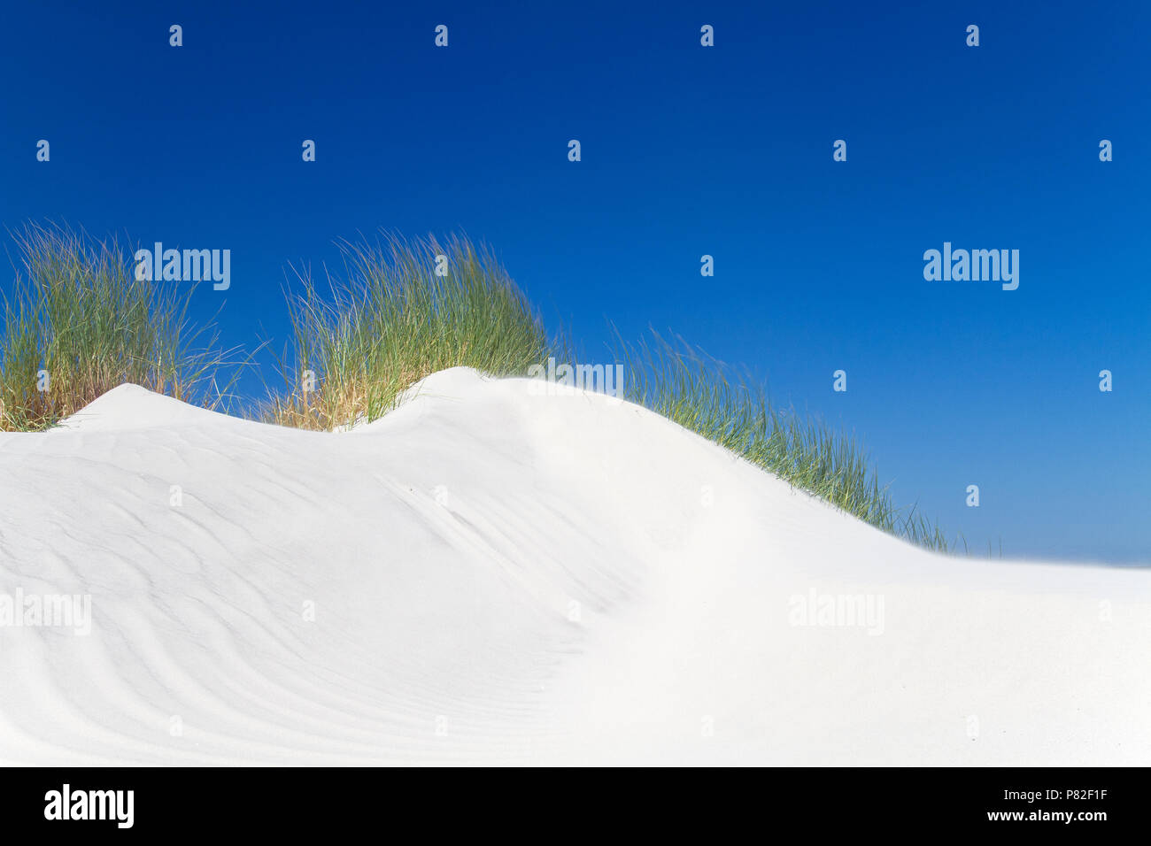 Dune cresciuto con Marram erba sotto un cielo blu Foto Stock